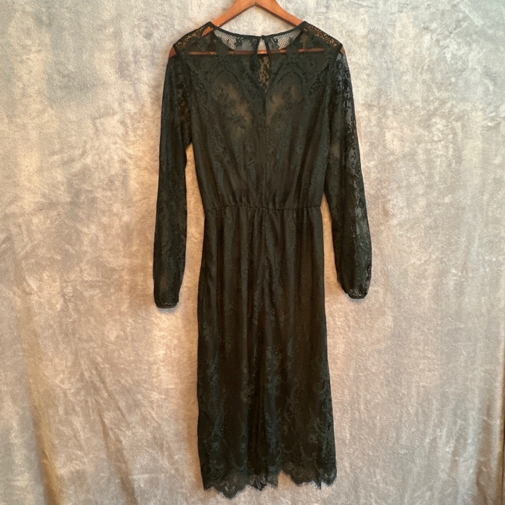 NWT H&M Dark Green Lace Long Sleeve Midi Dress Size 6 Whimsigoth Witchy Ethereal - Picture 2 of 9